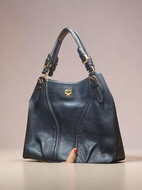 MCM Black Pebbled Leather Shoulder Bag with Gold Hardware